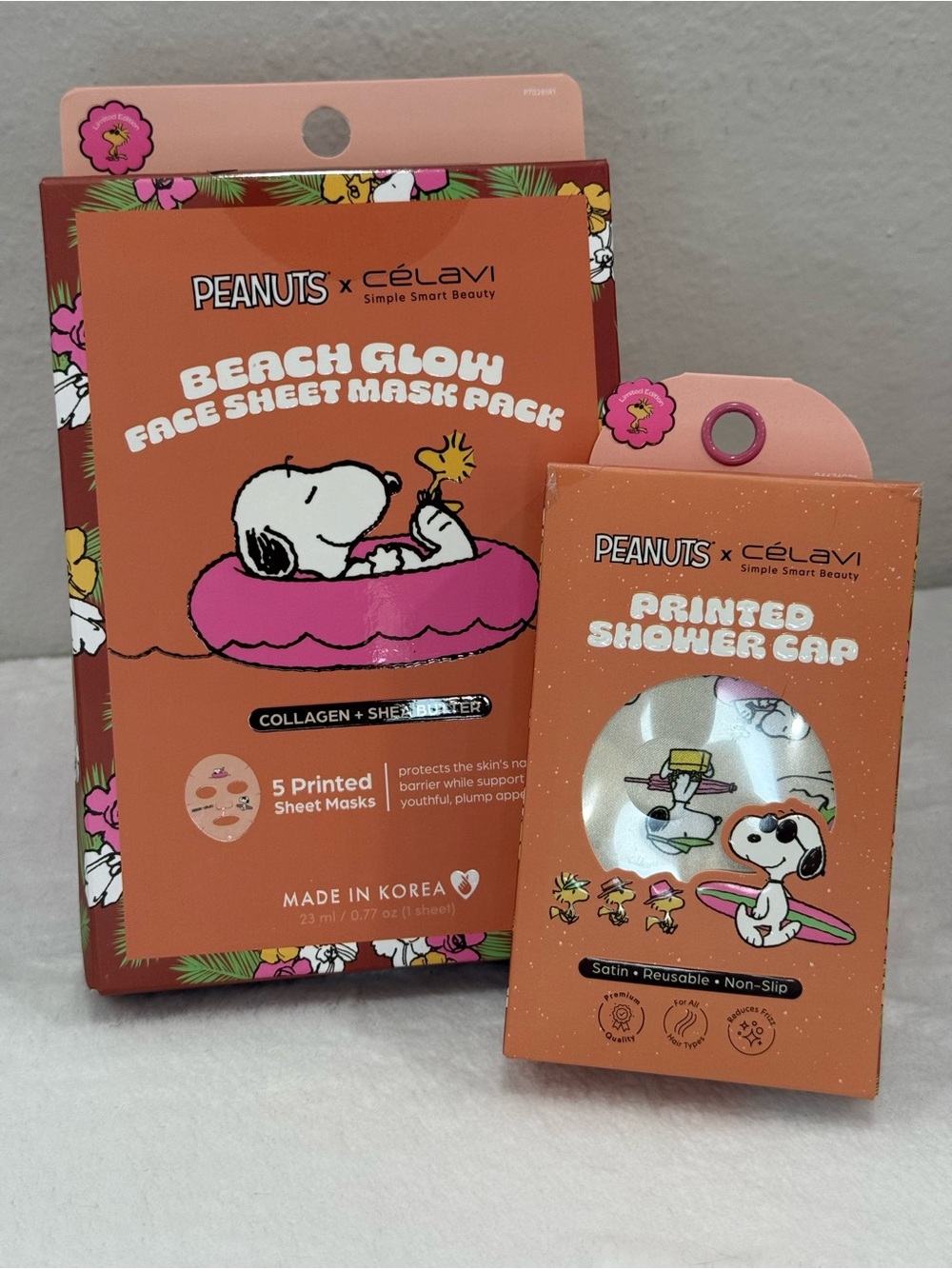Kids Orange Beach Glow Face Sheet Mask Pack & Printed Shower Cap